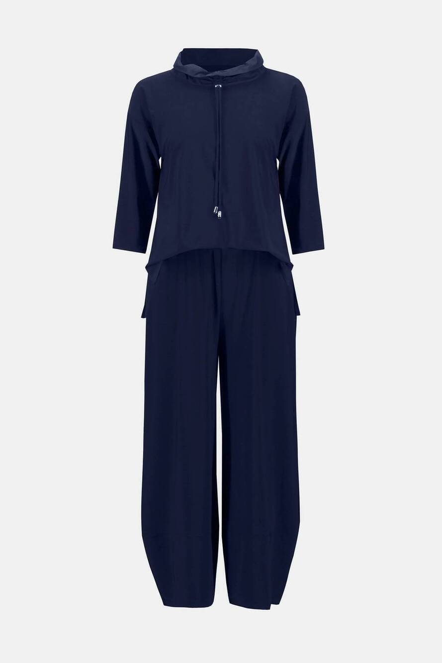 NEW JOSEPH RIBKOFF women's silky knit cropped jumpsuit in navy